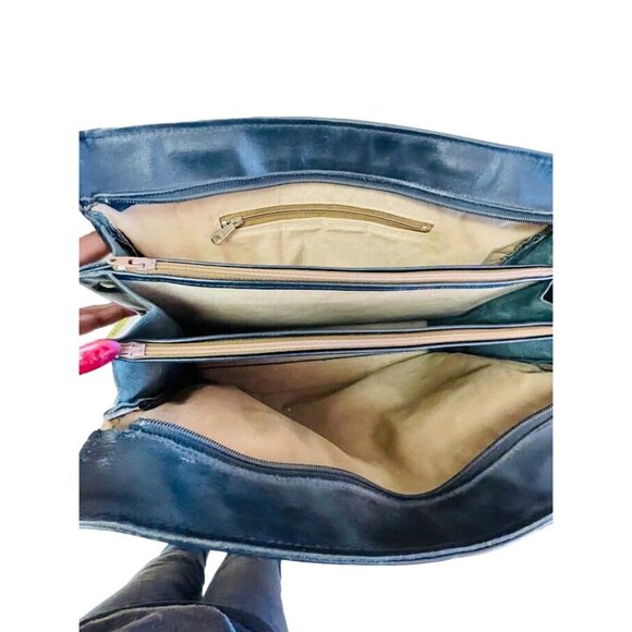 Vintage Shoulder Bag Black Leather Double Handle Strap 13" x 10" x 3 1/2" - Picture 12 of 16